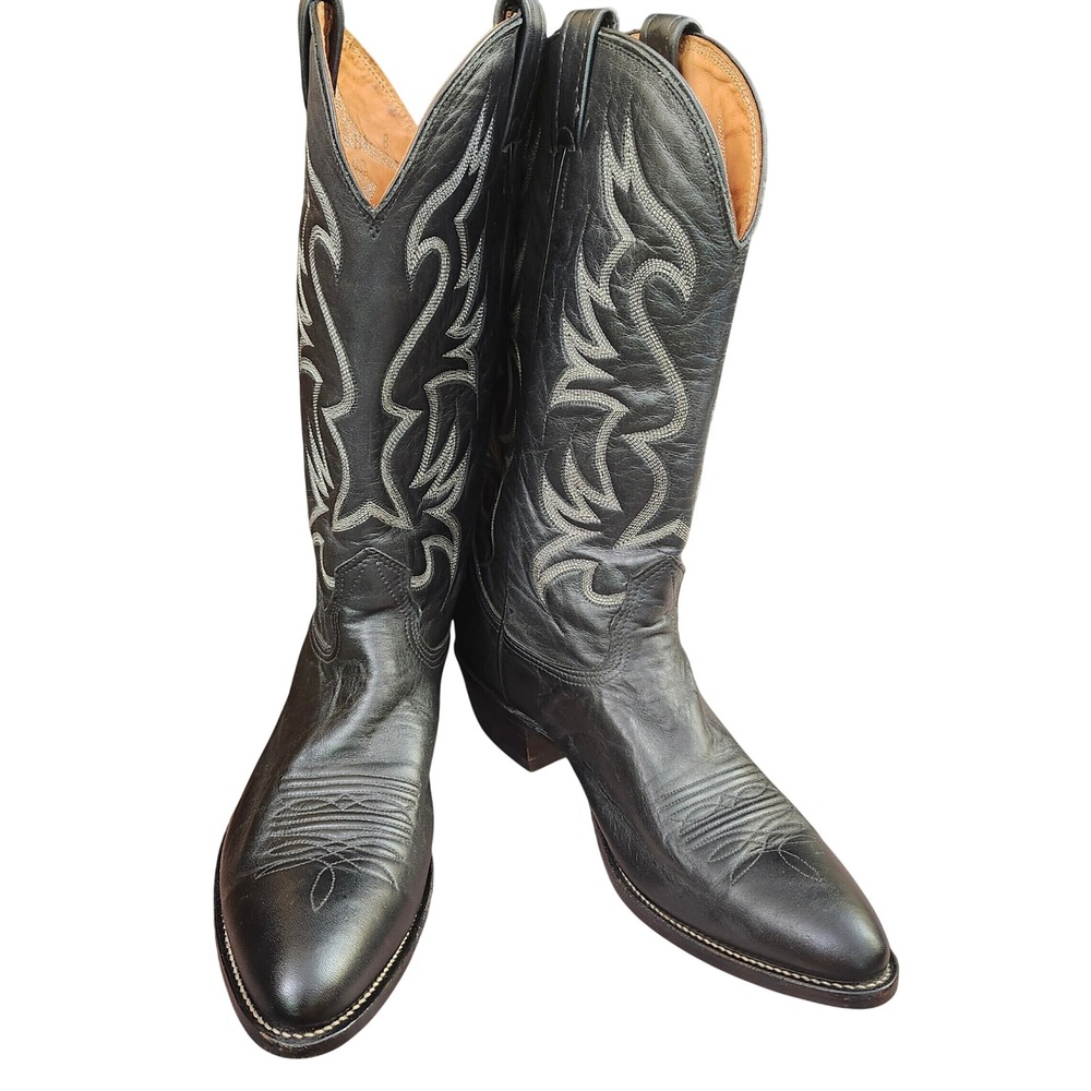Nocona Boots Mens Black Leather Western Cowboy Boots 7601403 Made in USA 11.5B